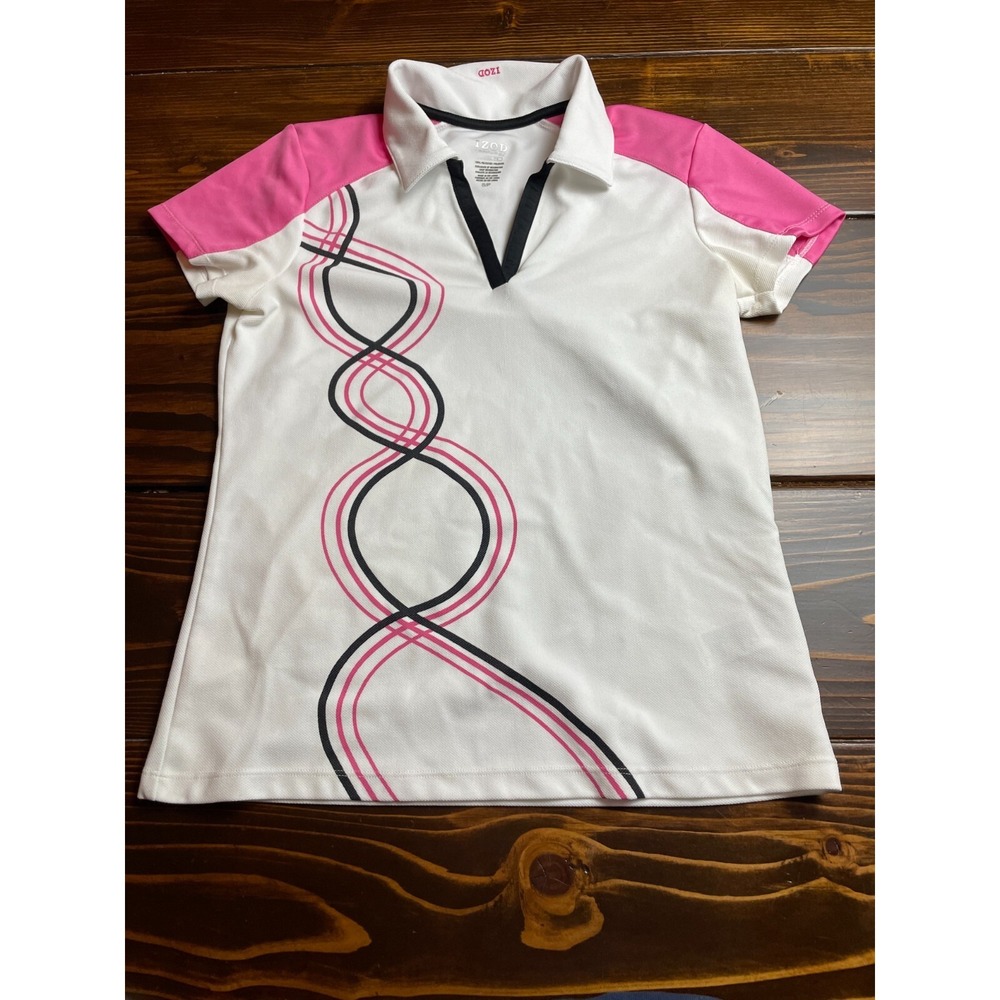 Izod PerformX Shirt, Women's Size Small, White Pink, Polo, Short Sleeve, Cool FX
